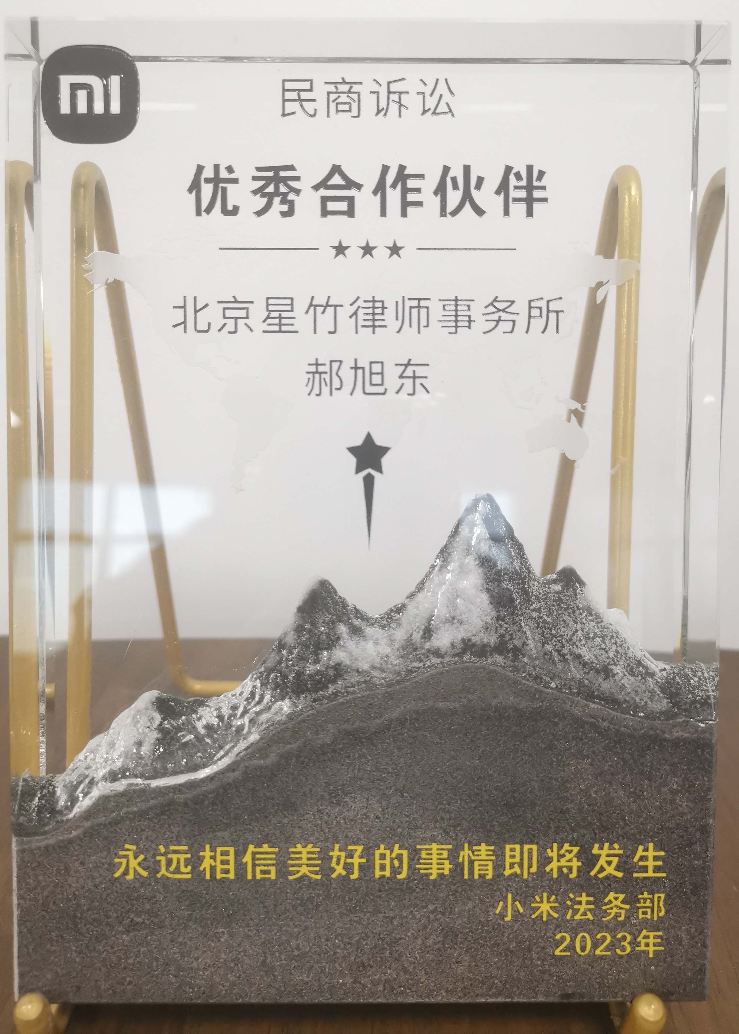 郝旭东律师团队荣获小米集团“优秀合作伙伴”称号  